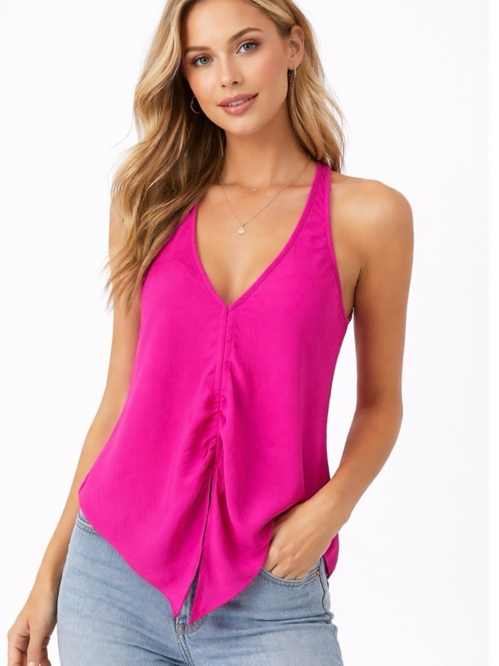 Free People Hot Pink V-Neck Sleeveless drawstring front Camisole small